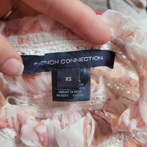 French Connection White and Orange Floral High Neck Blouse - Picture 2 of 5